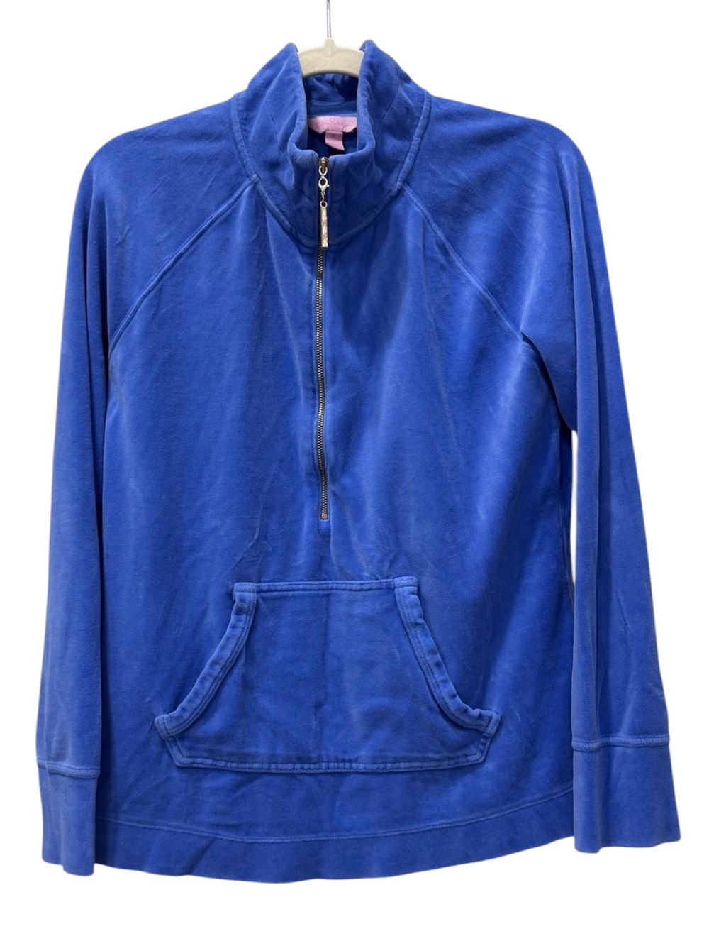 Lilly Pulitzer Blue Velour Quarter Zip Pullover Sweatshirt Sz Medium